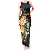 Custom South Africa Protea and New Zealand Tank Maxi Dress Go All Black-Springboks Rugby with Kente And Maori LT9 Women Black Green - Polynesian Pride