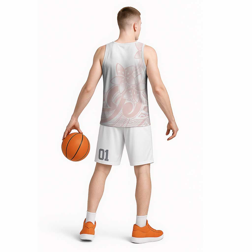 Polynesian Tribal Plumeria Lotu Tamaiti Basketball Jersey Pastel Blush - Polynesian Pride
