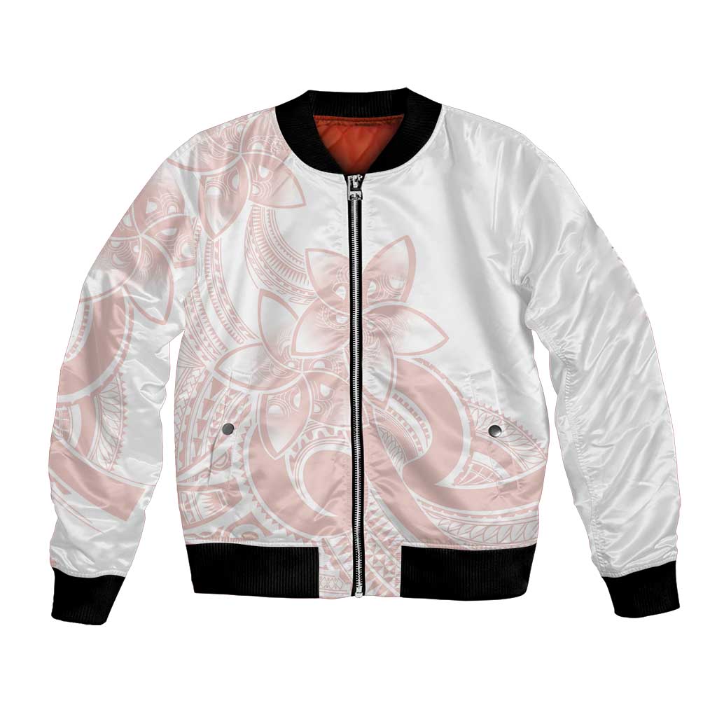 Polynesian Tribal Plumeria Lotu Tamaiti Bomber Jacket Pastel Blush - Polynesian Pride