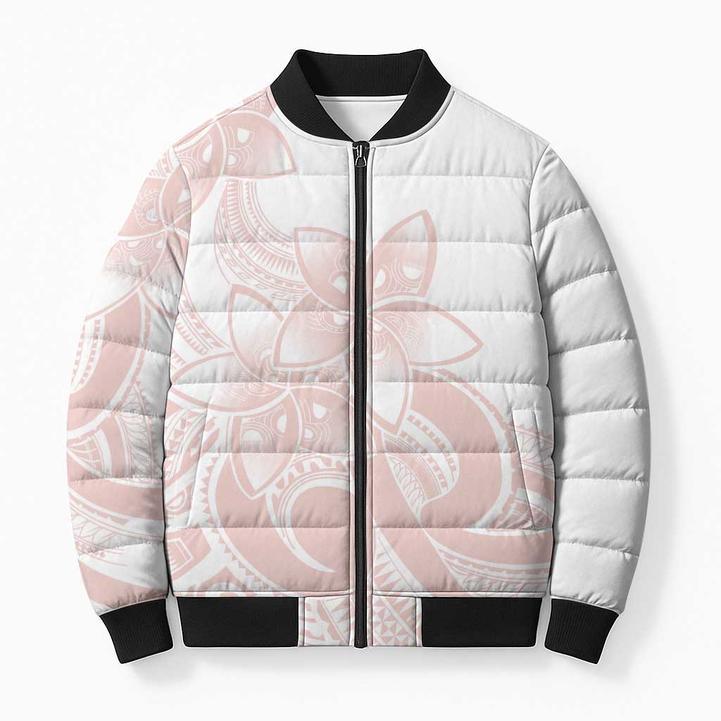 Polynesian Tribal Plumeria Lotu Tamaiti Bomber Puffer Jacket Pastel Blush - Polynesian Pride