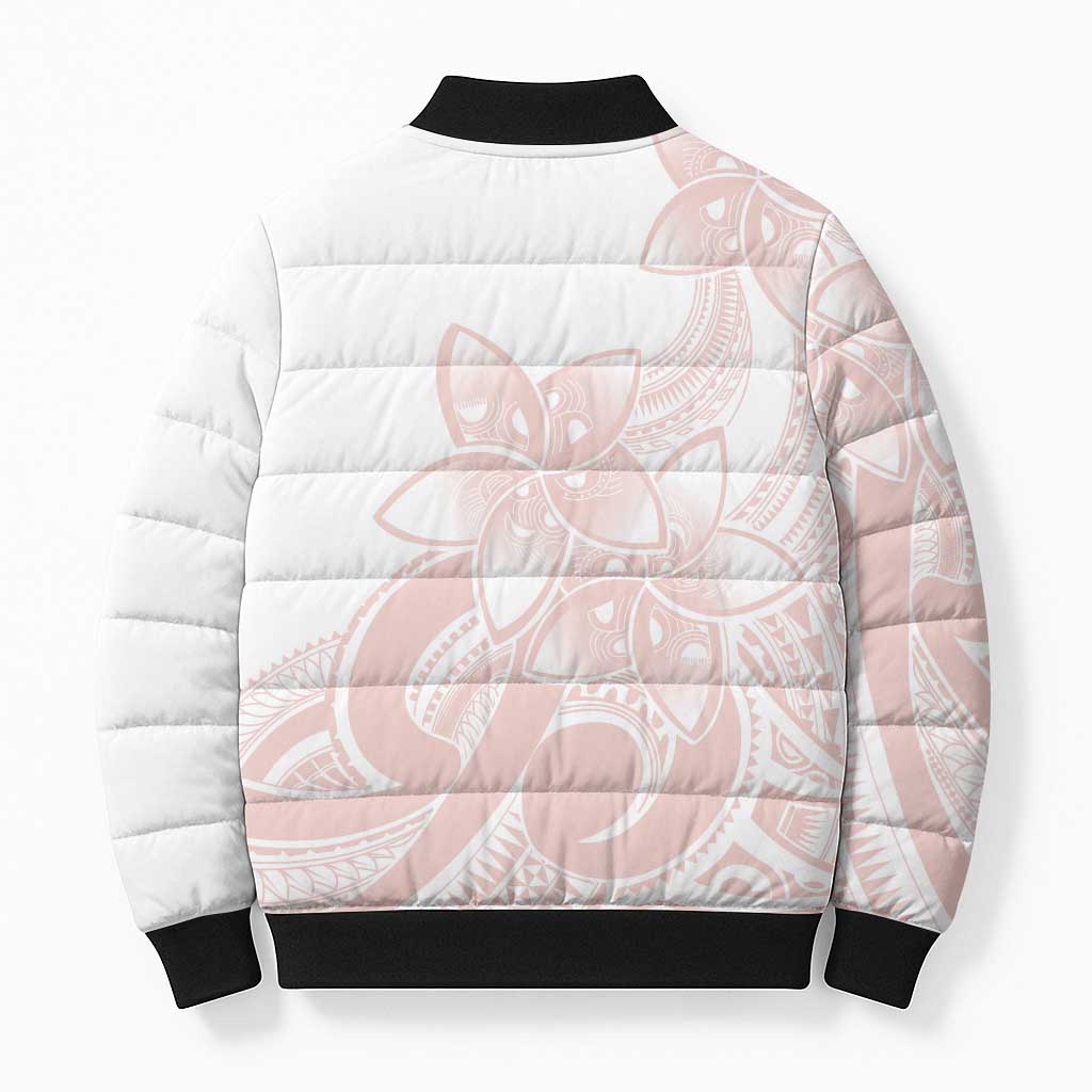 Polynesian Tribal Plumeria Lotu Tamaiti Bomber Puffer Jacket Pastel Blush - Polynesian Pride