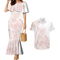 Polynesian Tribal Plumeria Lotu Tamaiti Couples Matching Mermaid Dress and Hawaiian Shirt Pastel Blush - Polynesian Pride