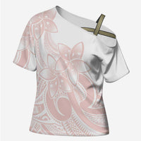 Polynesian Tribal Plumeria Lotu Tamaiti Cross Shoulder Shirt Pastel Blush - Polynesian Pride