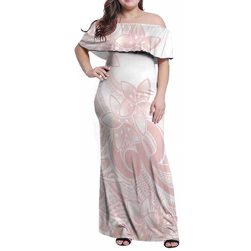 Polynesian Tribal Plumeria Lotu Tamaiti Family Matching Off Shoulder Maxi Dress and Hawaiian Shirt Pastel Blush - Polynesian Pride