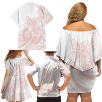 Polynesian Tribal Plumeria Lotu Tamaiti Family Matching Off Shoulder Short Dress and Hawaiian Shirt Pastel Blush - Polynesian Pride
