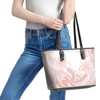 Polynesian Tribal Plumeria Lotu Tamaiti Leather Tote Bag Pastel Blush - Polynesian Pride