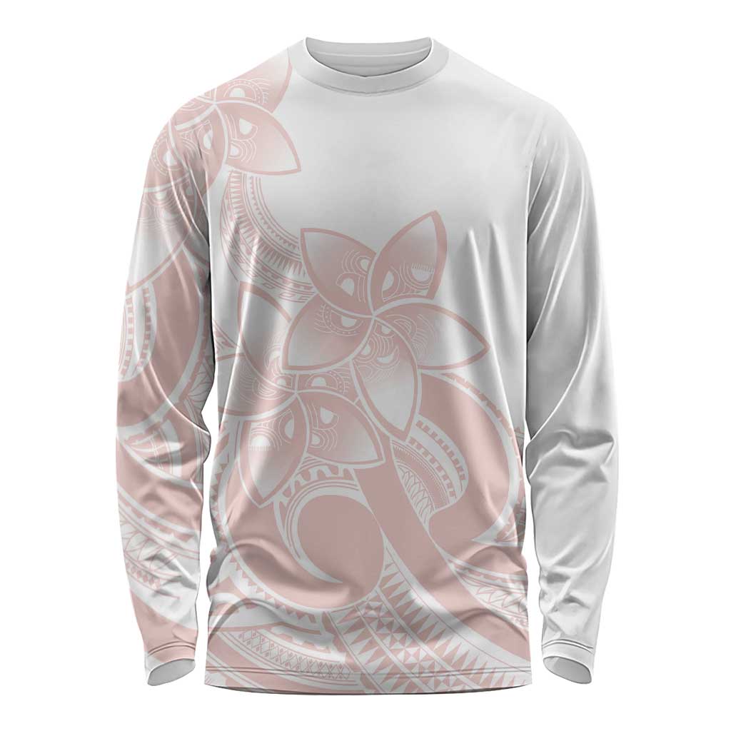 Polynesian Tribal Plumeria Lotu Tamaiti Long Sleeve Shirt Pastel Blush - Polynesian Pride