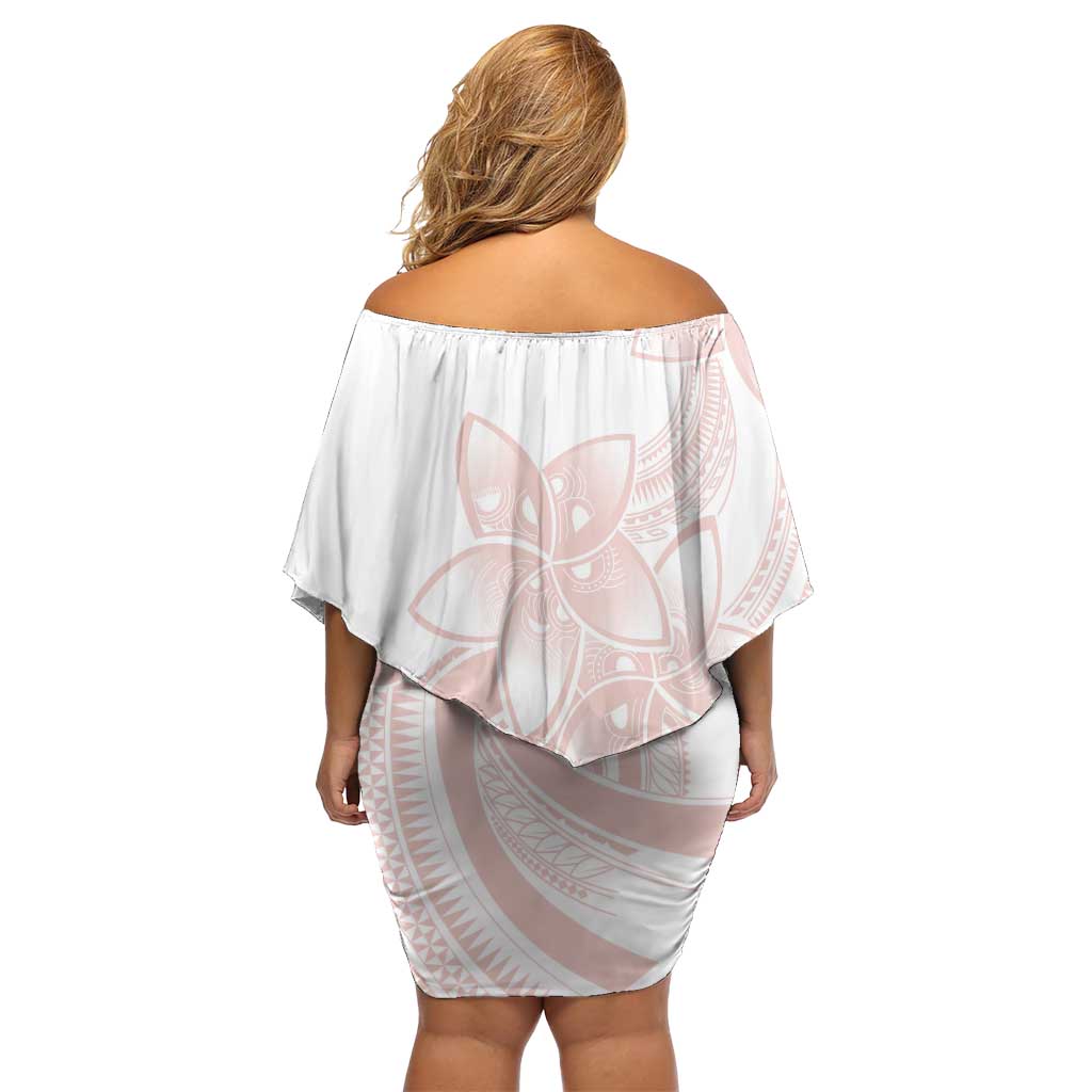 Polynesian Tribal Plumeria Lotu Tamaiti Off Shoulder Short Dress Pastel Blush - Polynesian Pride