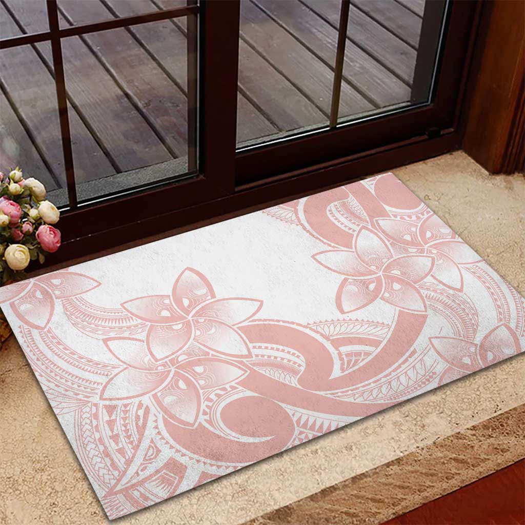 Polynesian Tribal Plumeria Lotu Tamaiti Rubber Doormat Pastel Blush - Polynesian Pride
