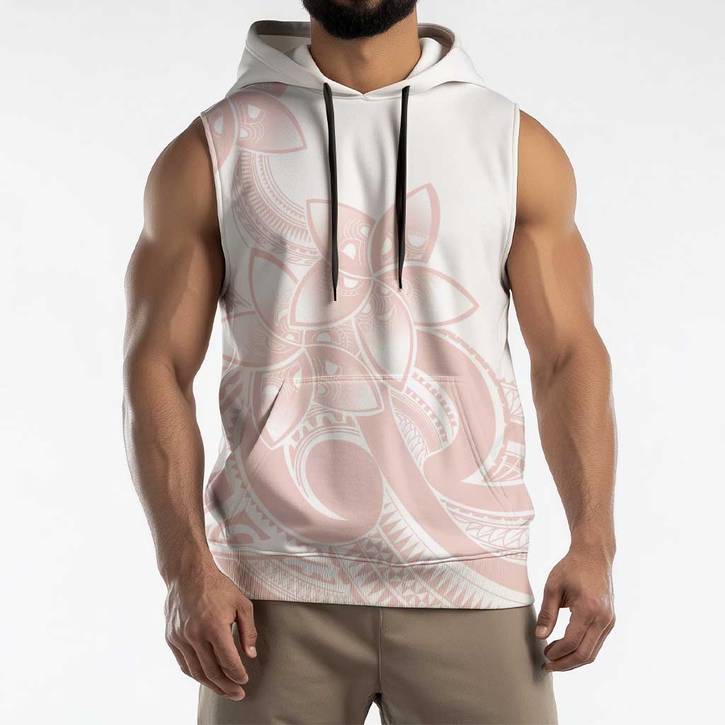 Polynesian Tribal Plumeria Lotu Tamaiti Sleeveless Hoodie Pastel Blush - Polynesian Pride