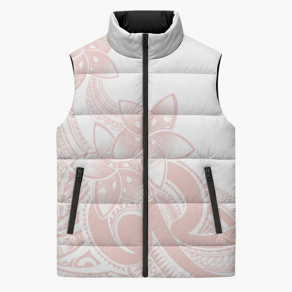 Polynesian Tribal Plumeria Lotu Tamaiti Sleeveless Puffer Jacket Pastel Blush - Polynesian Pride
