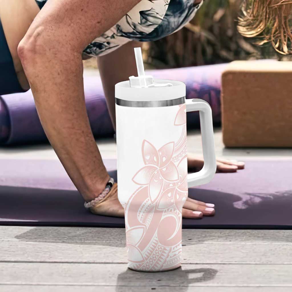 Polynesian Tribal Plumeria Lotu Tamaiti Tumbler With Handle Pastel Blush - Polynesian Pride