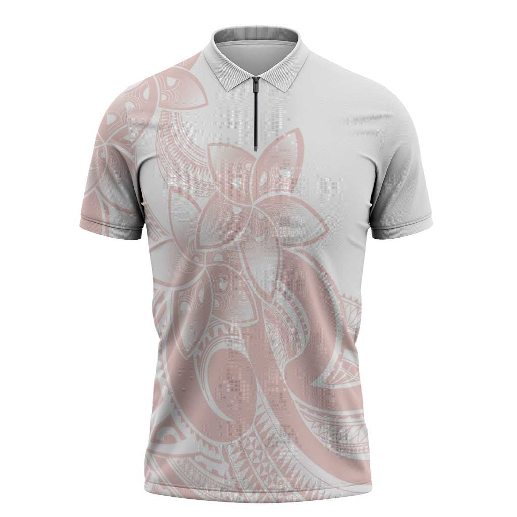 Polynesian Tribal Plumeria Lotu Tamaiti Zipper Polo Shirt Pastel Blush - Polynesian Pride