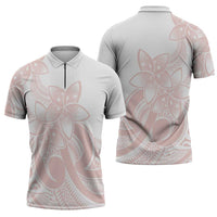 Polynesian Tribal Plumeria Lotu Tamaiti Zipper Polo Shirt Pastel Blush - Polynesian Pride