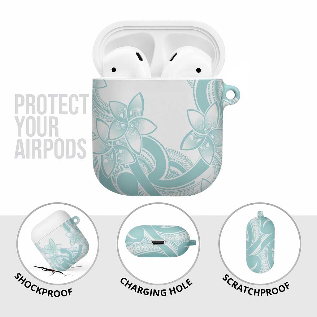 Polynesian Tribal Plumeria Lotu Tamaiti AirPods Case Pastel Cyan - Polynesian Pride