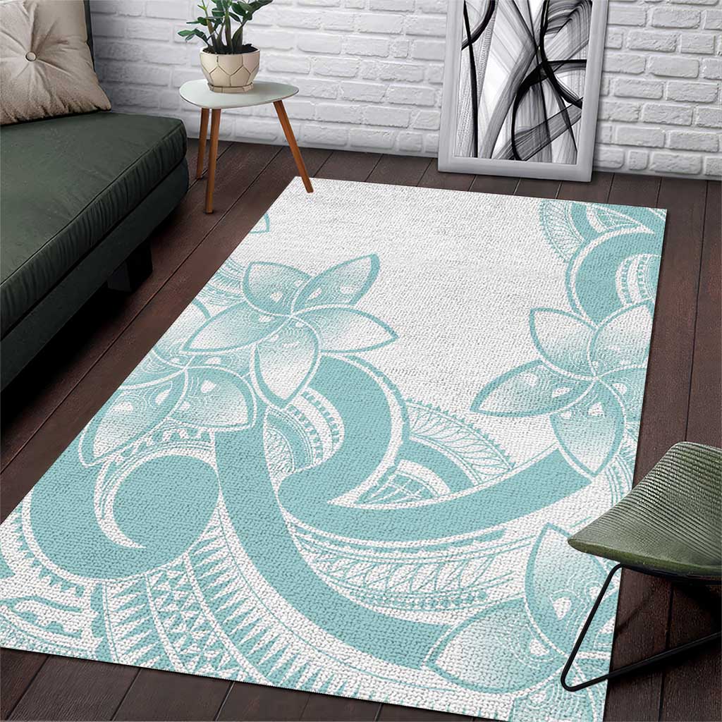Polynesian Tribal Plumeria Lotu Tamaiti Area Rug Pastel Cyan - Polynesian Pride