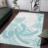 Polynesian Tribal Plumeria Lotu Tamaiti Area Rug Pastel Cyan - Polynesian Pride