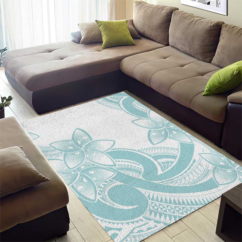 Polynesian Tribal Plumeria Lotu Tamaiti Area Rug Pastel Cyan - Polynesian Pride