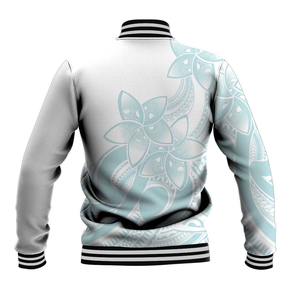 Polynesian Tribal Plumeria Lotu Tamaiti Baseball Jacket Pastel Cyan - Polynesian Pride