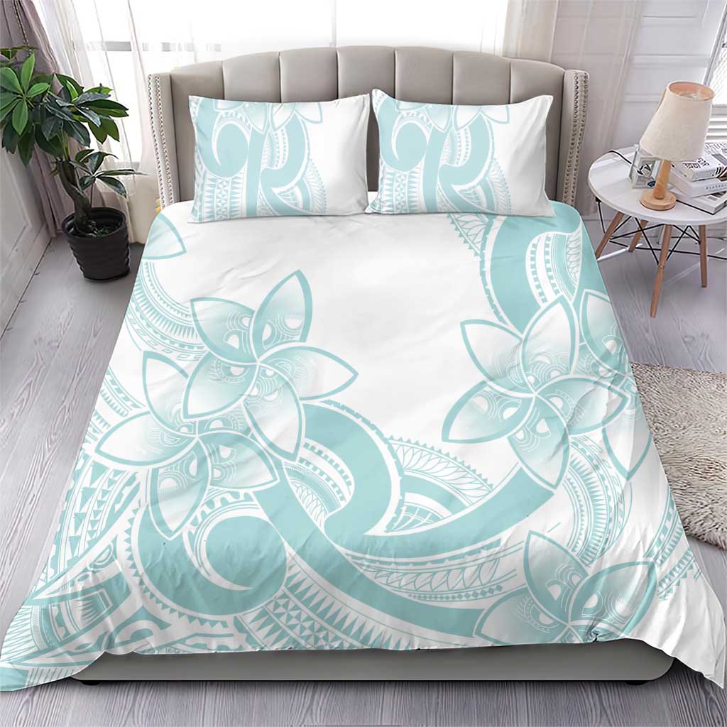 Polynesian Tribal Plumeria Lotu Tamaiti Bedding Set Pastel Cyan - Polynesian Pride