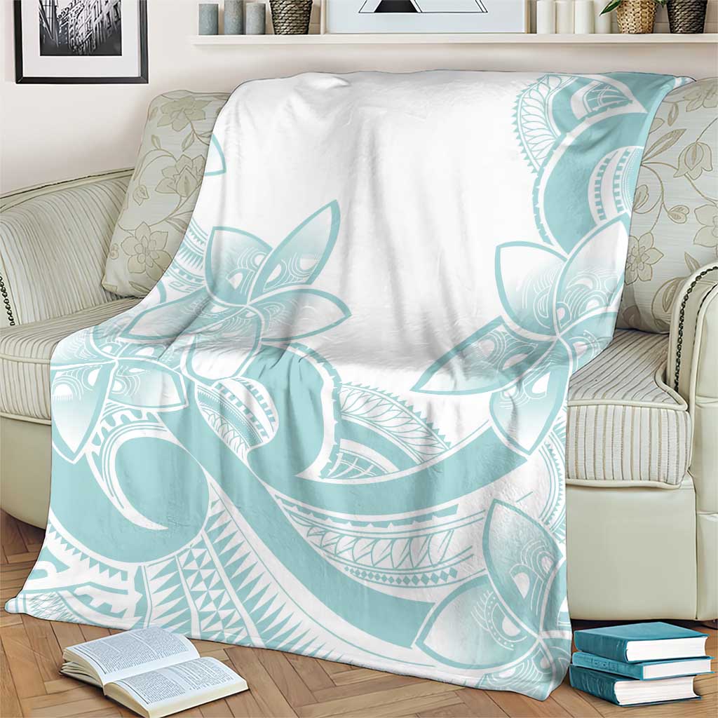 Polynesian Tribal Plumeria Lotu Tamaiti Blanket Pastel Cyan - Polynesian Pride