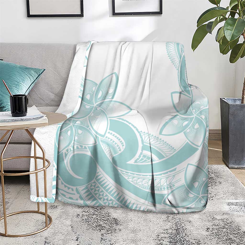 Polynesian Tribal Plumeria Lotu Tamaiti Blanket Pastel Cyan - Polynesian Pride