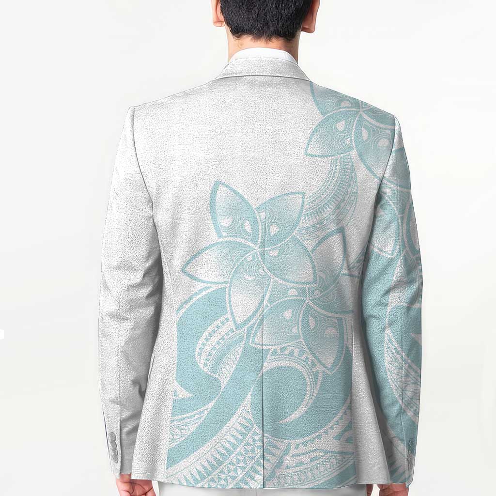 Polynesian Tribal Plumeria Lotu Tamaiti Blazer Pastel Cyan - Polynesian Pride