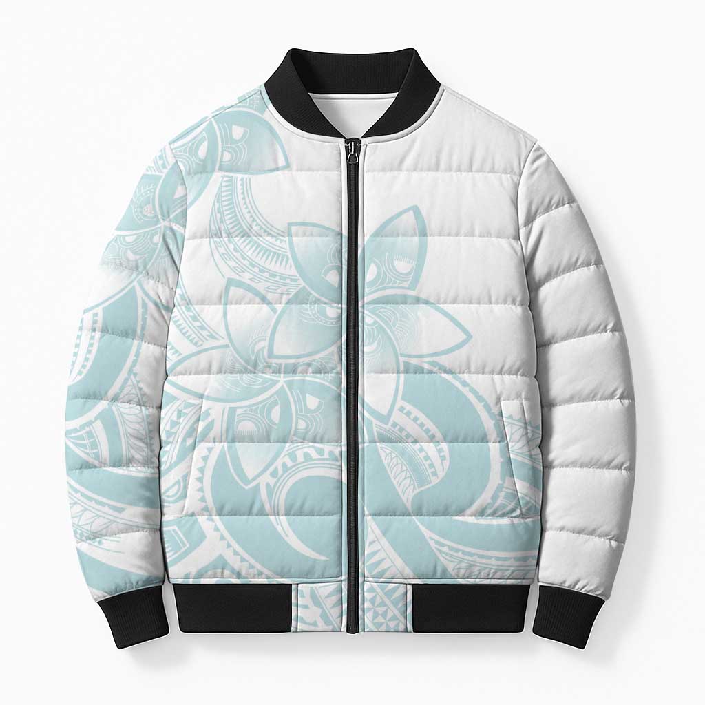 Polynesian Tribal Plumeria Lotu Tamaiti Bomber Puffer Jacket Pastel Cyan - Polynesian Pride