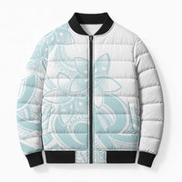 Polynesian Tribal Plumeria Lotu Tamaiti Bomber Puffer Jacket Pastel Cyan - Polynesian Pride