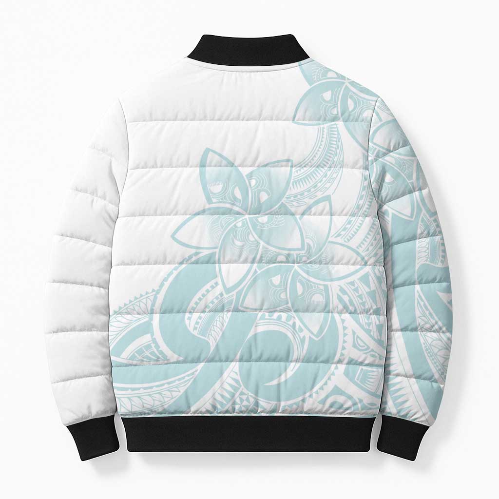Polynesian Tribal Plumeria Lotu Tamaiti Bomber Puffer Jacket Pastel Cyan - Polynesian Pride