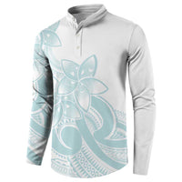 Polynesian Tribal Plumeria Lotu Tamaiti Button Sweatshirt Pastel Cyan - Polynesian Pride