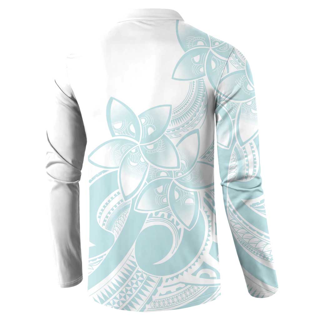 Polynesian Tribal Plumeria Lotu Tamaiti Button Sweatshirt Pastel Cyan - Polynesian Pride