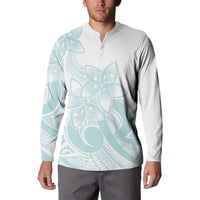 Polynesian Tribal Plumeria Lotu Tamaiti Button Sweatshirt Pastel Cyan - Polynesian Pride