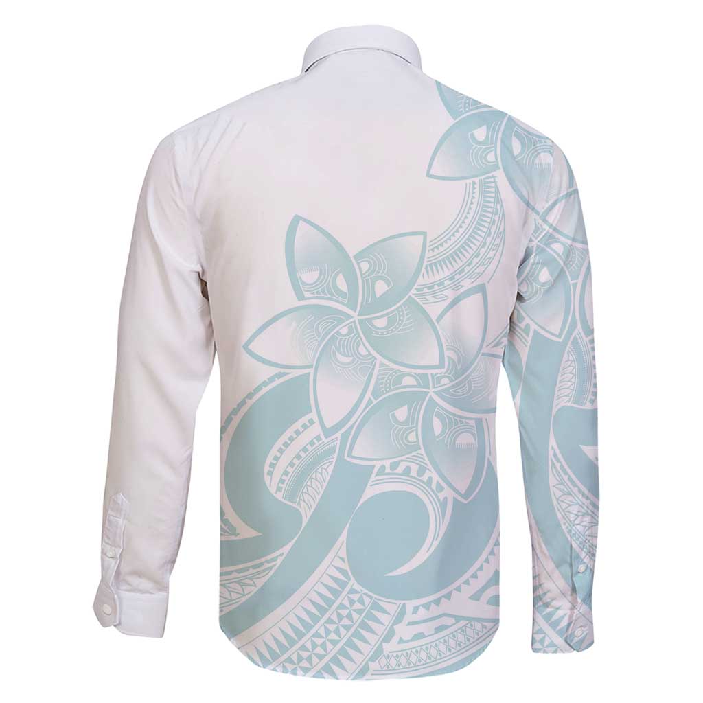 Polynesian Tribal Plumeria Lotu Tamaiti Family Matching Long Sleeve Bodycon Dress and Hawaiian Shirt Pastel Cyan - Polynesian Pride