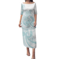 Polynesian Tribal Plumeria Lotu Tamaiti Family Matching Puletasi and Hawaiian Shirt Pastel Cyan - Polynesian Pride