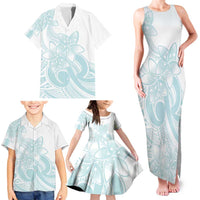 Polynesian Tribal Plumeria Lotu Tamaiti Family Matching Tank Maxi Dress and Hawaiian Shirt Pastel Cyan - Polynesian Pride