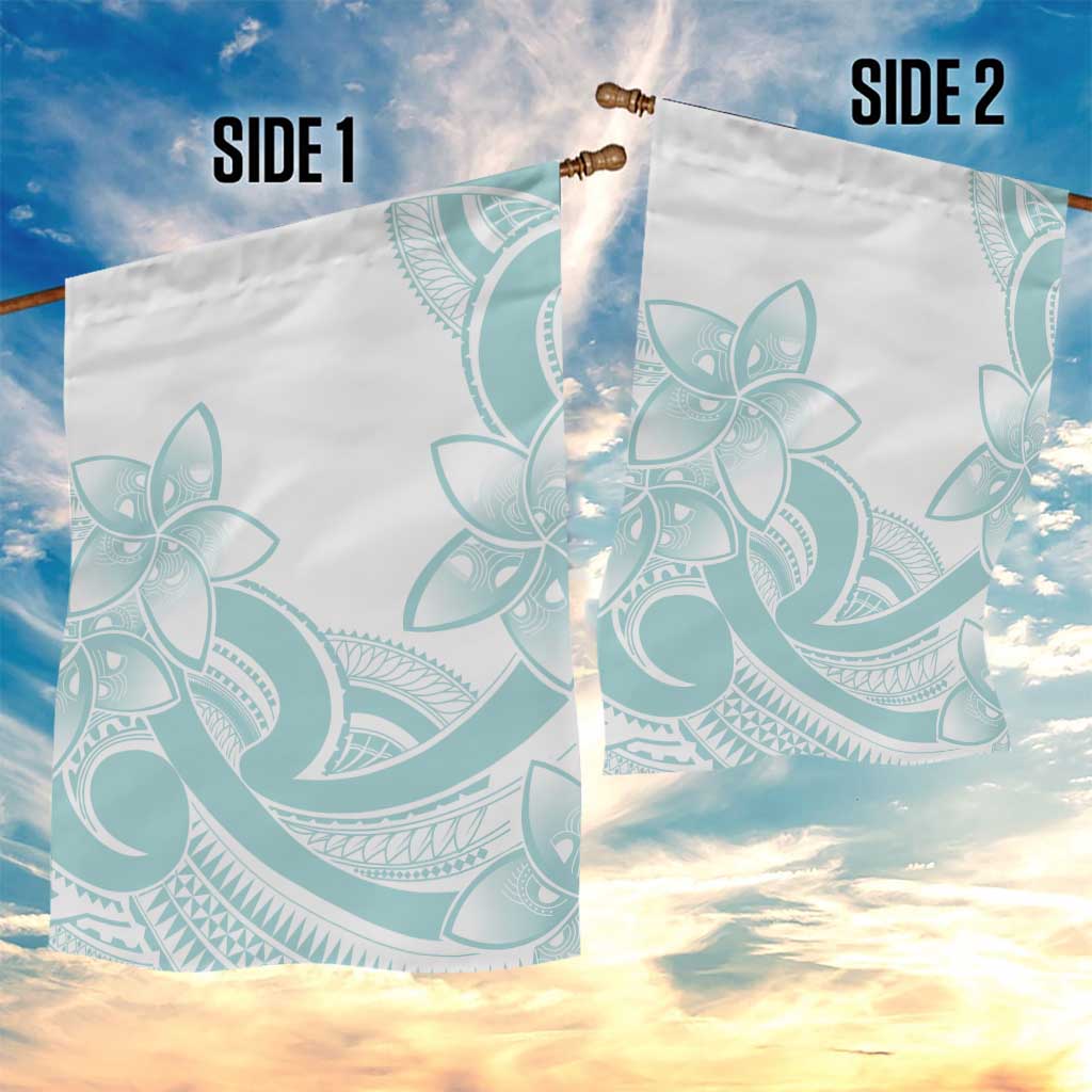 Polynesian Tribal Plumeria Lotu Tamaiti Garden Flag Pastel Cyan - Polynesian Pride