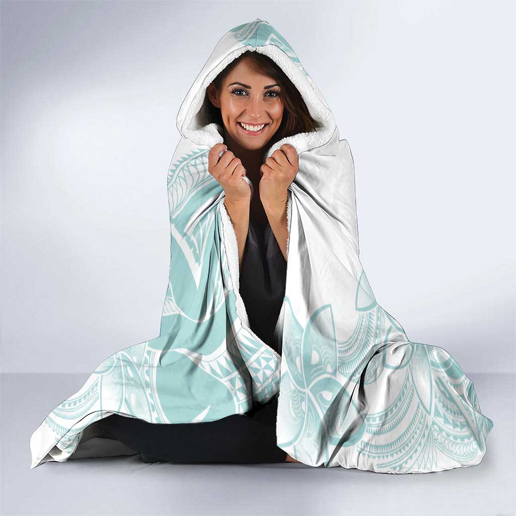 Polynesian Tribal Plumeria Lotu Tamaiti Hooded Blanket Pastel Cyan - Polynesian Pride