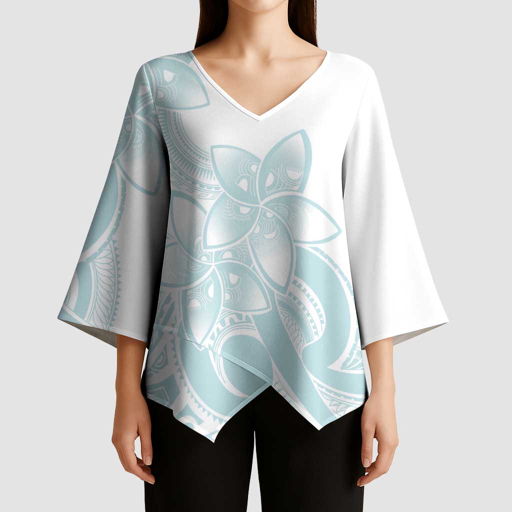 Polynesian Tribal Plumeria Lotu Tamaiti Kimono Sleeve Blouse Pastel Cyan - Polynesian Pride