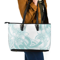 Polynesian Tribal Plumeria Lotu Tamaiti Leather Tote Bag Pastel Cyan - Polynesian Pride