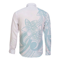 Polynesian Tribal Plumeria Lotu Tamaiti Long Sleeve Button Shirt Pastel Cyan - Polynesian Pride