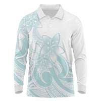 Polynesian Tribal Plumeria Lotu Tamaiti Long Sleeve Polo Shirt Pastel Cyan - Polynesian Pride