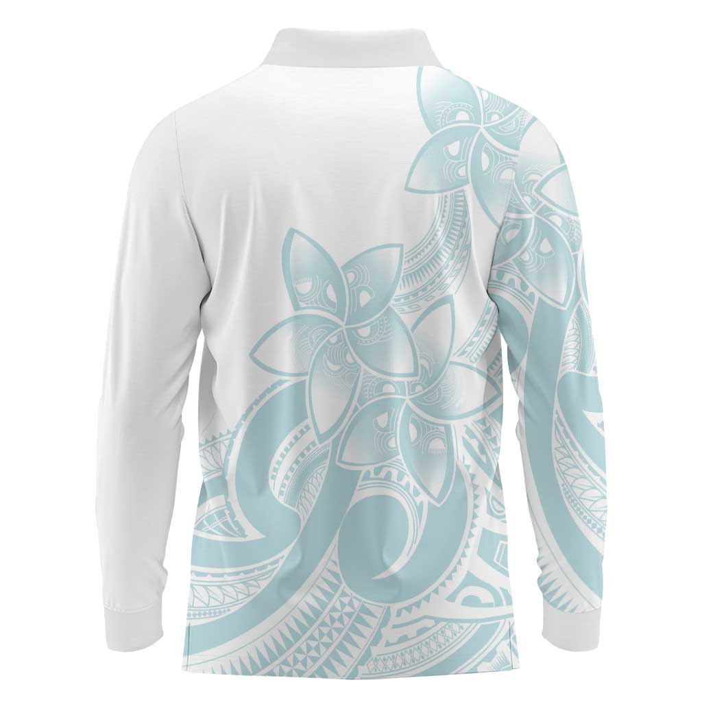 Polynesian Tribal Plumeria Lotu Tamaiti Long Sleeve Polo Shirt Pastel Cyan - Polynesian Pride