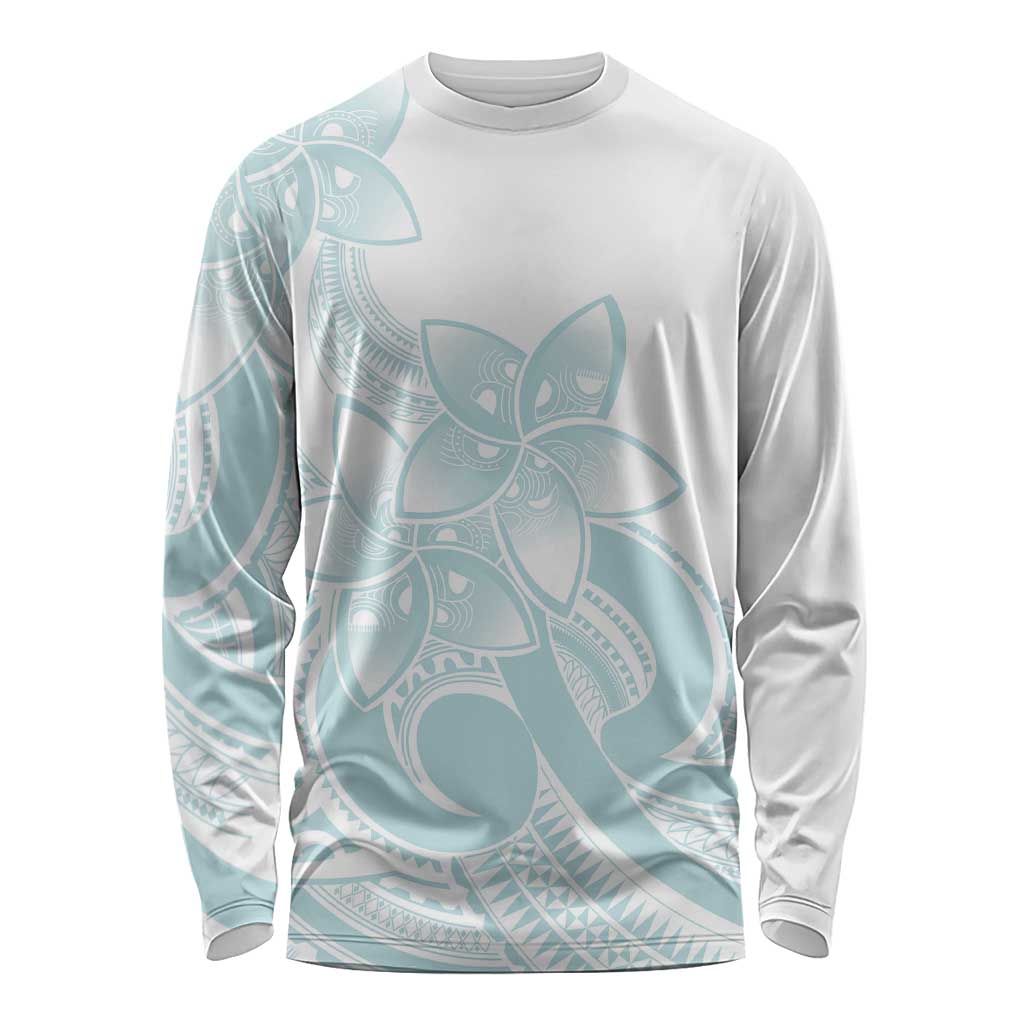 Polynesian Tribal Plumeria Lotu Tamaiti Long Sleeve Shirt Pastel Cyan - Polynesian Pride