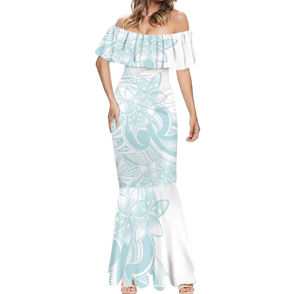 Polynesian Tribal Plumeria Lotu Tamaiti Mermaid Dress Pastel Cyan - Polynesian Pride