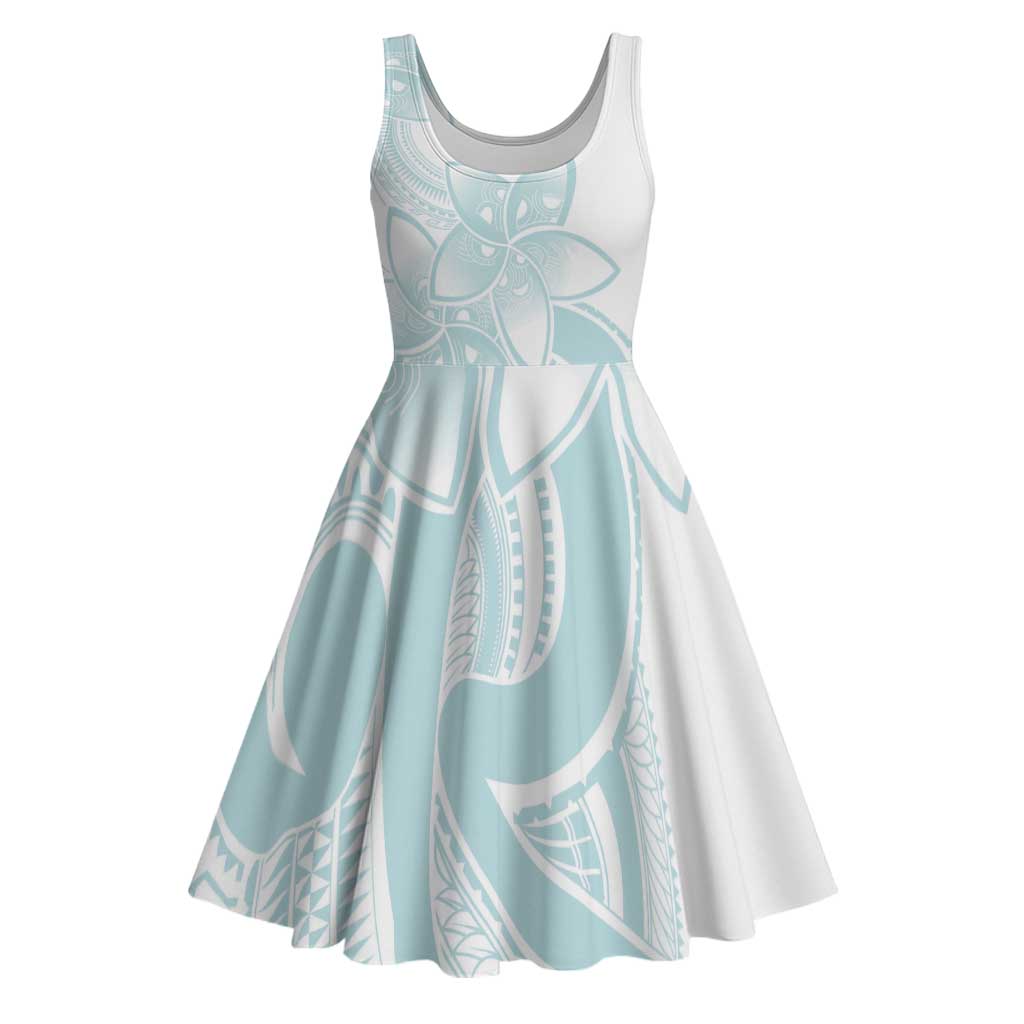 Polynesian Tribal Plumeria Lotu Tamaiti Midi Dress Pastel Cyan - Polynesian Pride