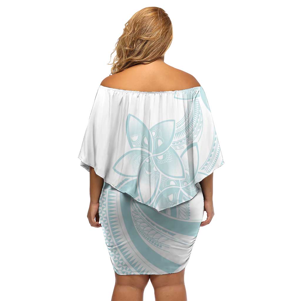Polynesian Tribal Plumeria Lotu Tamaiti Off Shoulder Short Dress Pastel Cyan - Polynesian Pride