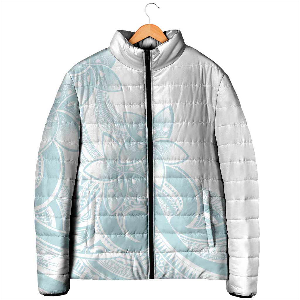 Polynesian Tribal Plumeria Lotu Tamaiti Padded Jacket Pastel Cyan - Polynesian Pride