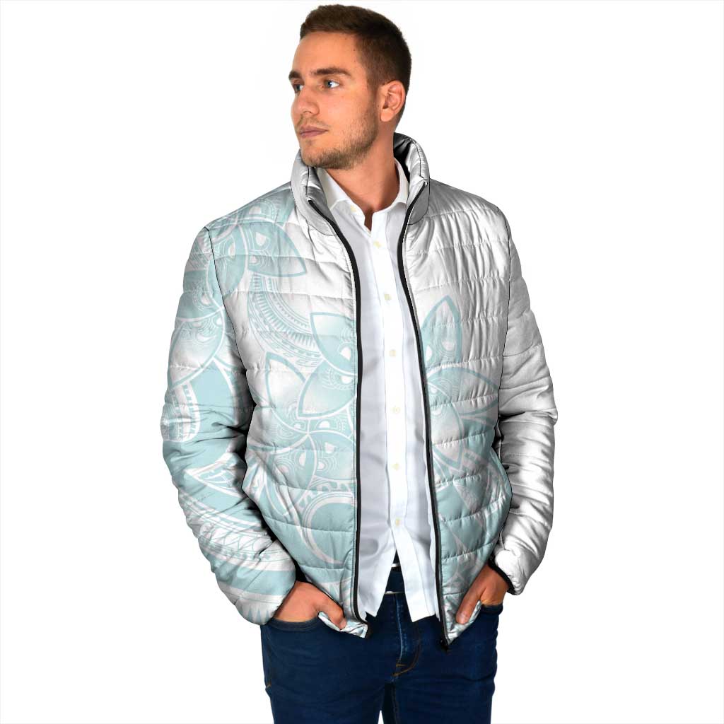Polynesian Tribal Plumeria Lotu Tamaiti Padded Jacket Pastel Cyan - Polynesian Pride