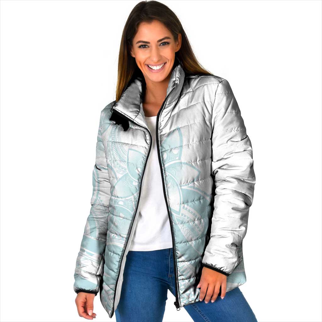 Polynesian Tribal Plumeria Lotu Tamaiti Padded Jacket Pastel Cyan - Polynesian Pride